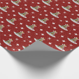 Kajak-Weihnachtsbaummuster auf Rot oder Geschenkpapier
