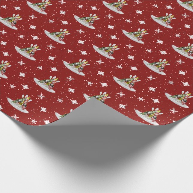 Kajak-Weihnachtsbaummuster auf Rot oder Geschenkpapier (Ecke)