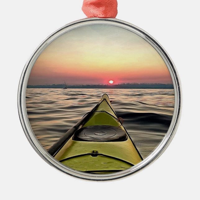 Kajakfahren bei Sunset Gerahmte Weihnachtsfeier Ornament Aus Metall (Vorne)