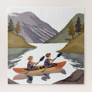 Kajakfahrt auf dem See   Berg Natur Aquarell