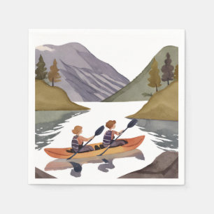 Kajakfahrt auf dem See Berg Natur Aquarell Serviette
