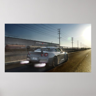 "Kaji" Nissan GT-R schießt Flammen in Kalifornien Poster