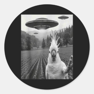 Kakadu-Selfie mit Alien-UFO Lustiger Kakadu-Vogel Runder Aufkleber