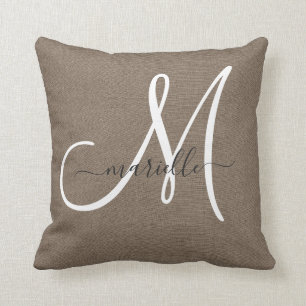 Kakao-Braune Linen Monogram Kissen Kissen
