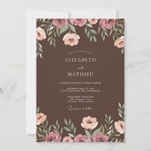 Kakao-Malven-Ranunkel-Eukalyptus-Hochzeit Einladung
