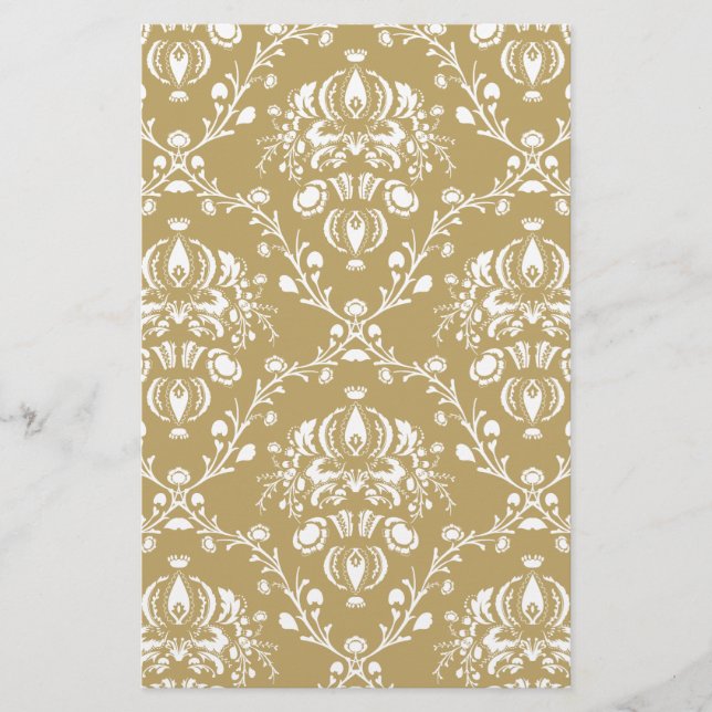 Kakao und Creme Damask Briefpapier (Vorderseite)