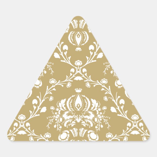 Kakao und Creme Damask Dreieckiger Aufkleber (Vorderseite)