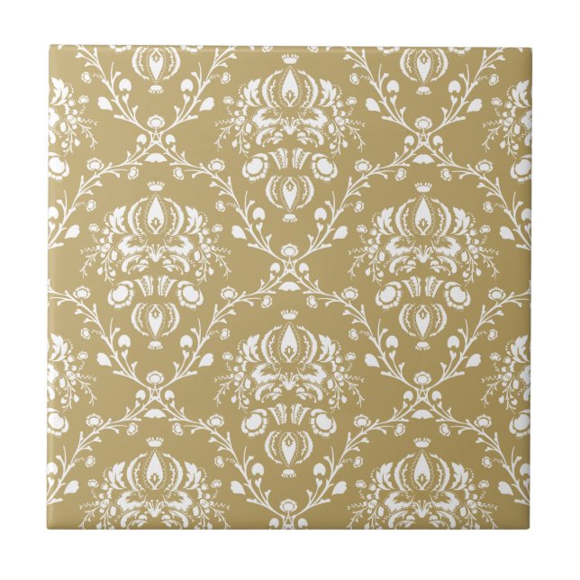 Kakao und Creme Damask Fliese (Vorderseite)