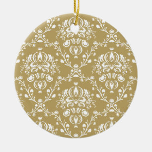 Kakao und Creme Damask Keramik Ornament