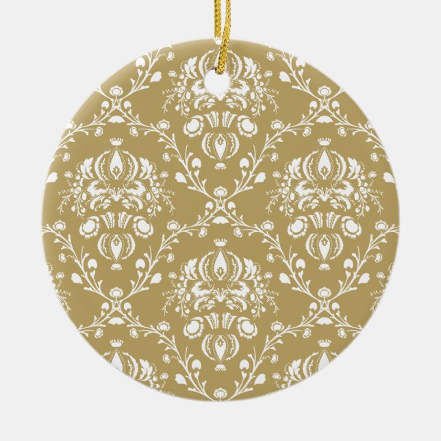 Kakao und Creme Damask Keramik Ornament (Vorne)