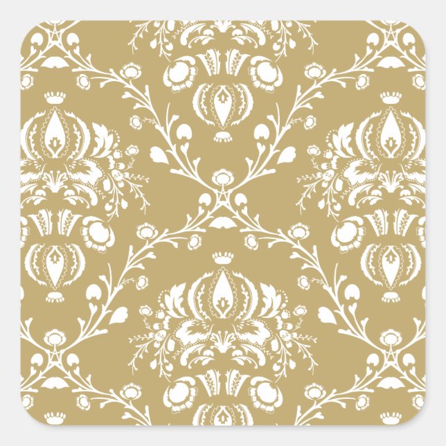Kakao und Creme Damask Quadratischer Aufkleber (Vorderseite)