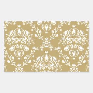 Kakao und Creme Damask Rechteckiger Aufkleber