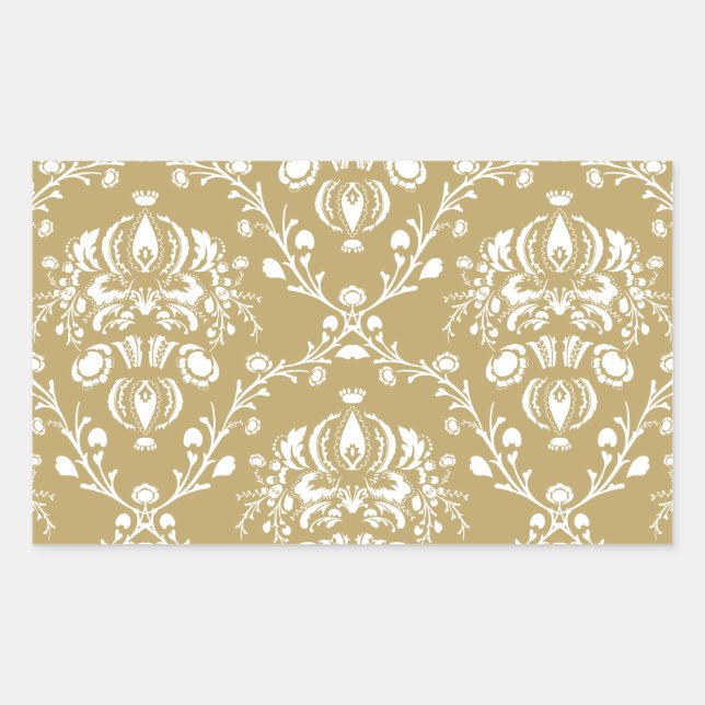 Kakao und Creme Damask Rechteckiger Aufkleber (Vorderseite)