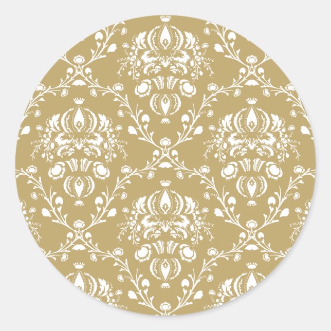 Kakao und Creme Damask Runder Aufkleber (Vorderseite)