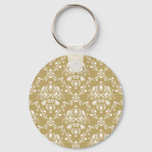 Kakao und Creme Damask Schlüsselanhänger