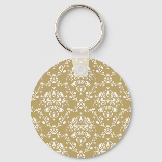Kakao und Creme Damask Schlüsselanhänger (Vorderseite)