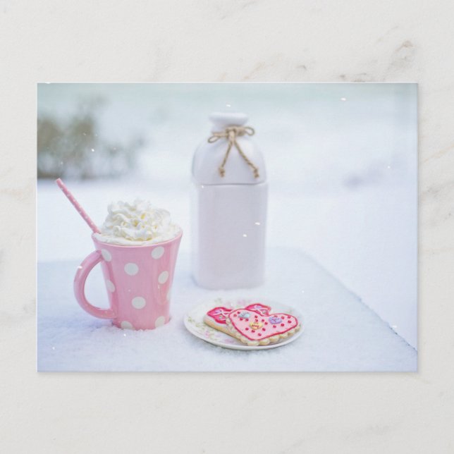Kakao und Herzform Cookies sind meine Postkarte (Vorderseite)