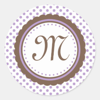 Kakao und Lila Polka Dots Monogramm Anfangsaufkleb Runder Aufkleber