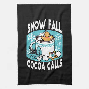 Kakao und Wintergarten - Schneefall-Kakaoanrufe Geschirrtuch