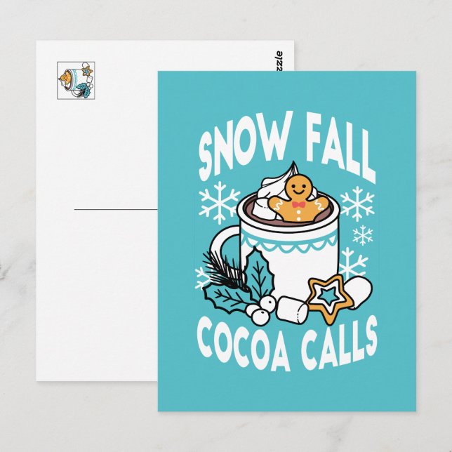 Kakao und Wintergarten - Schneefall-Kakaoanrufe Postkarte (Vorne/Hinten)