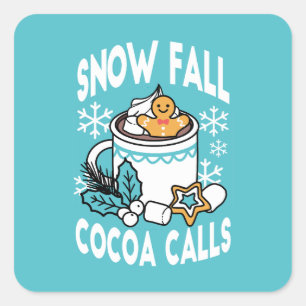 Kakao und Wintergarten - Schneefall-Kakaoanrufe Quadratischer Aufkleber