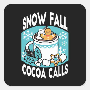 Kakao und Wintergarten - Schneefall-Kakaoanrufe Quadratischer Aufkleber