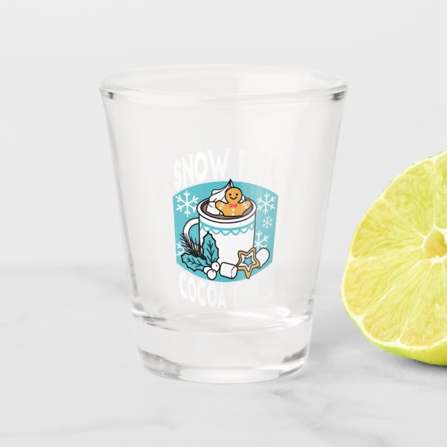 Kakao und Wintergarten - Schneefall-Kakaoanrufe Schnapsglas (Vorderseite)