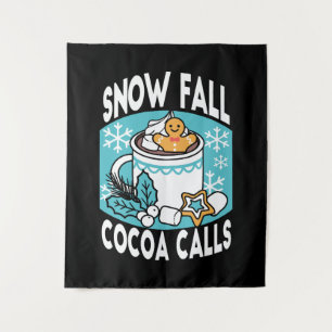 Kakao und Wintergarten - Schneefall-Kakaoanrufe Wandteppich