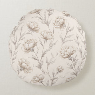 Kakaobraune Creme Blumen Rundes Kissen