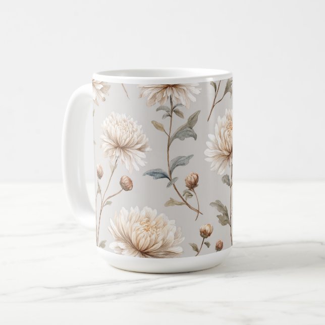Kakaobraune Creme Floral  Kaffeetasse (Vorderseite Links)