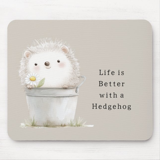 Kakaocreme-Igel-Margerite-Blumen-Eimer   Mousepad (Vorne)