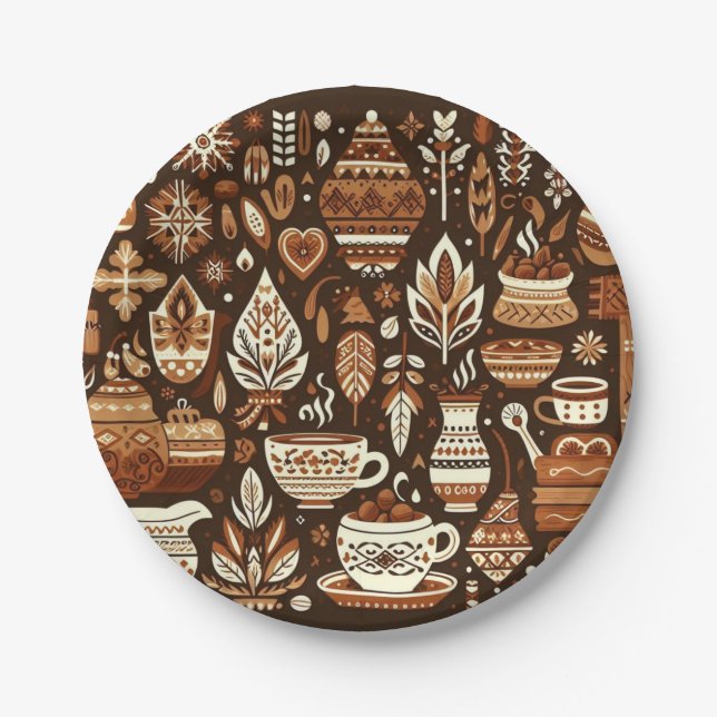 Kakaozirkel: Folk Art 7" Rundpapier-Teller für Pappteller (Vorderseite)