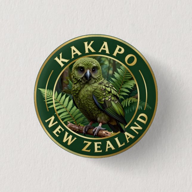 🦜 Kakapo Neuseeland-Wildlife Button (Vorderseite)