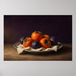 Kaki-Abendessen-Frucht-Stillleben-Poster Poster