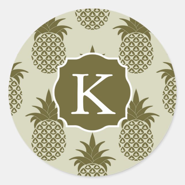 Kakifarbiges Ananas-Muster | addieren Ihre Runder Aufkleber (Vorderseite)