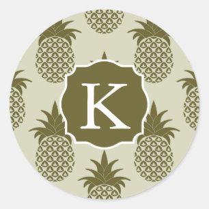 Kakifarbiges Ananas-Muster   addieren Ihre Runder Aufkleber