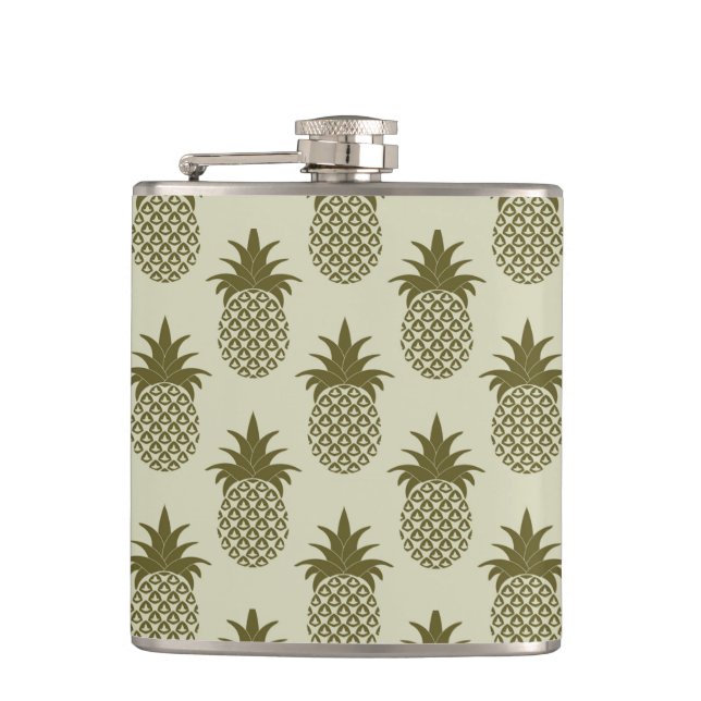 Kakifarbiges Ananas-Muster Flachmann (Vorderseite)
