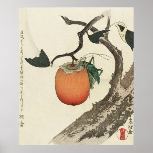 Kakifrucht mit Grashüpfer von Hokusai Poster