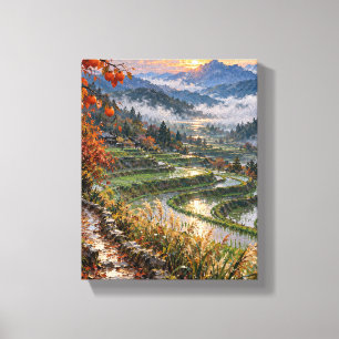 Kakisregen über Jadeterrassen Herbstlandschaft Leinwanddruck
