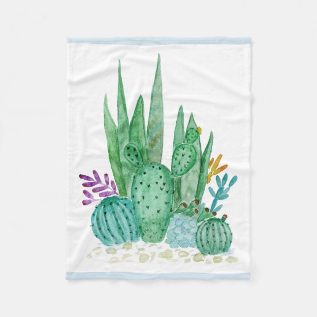 Kakteen, Aquarell Fleecedecke (Vorderseite)
