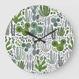 Kakteen Aquarell Handgemaltes Muster Große Wanduhr