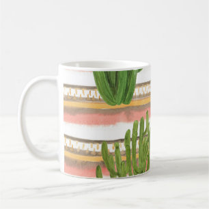 Kakteen, Aquarellfarbe, Streifen-Hintergrund, naht Kaffeetasse