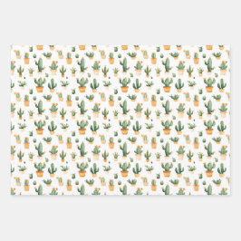 Kakteen auf Weiß Geschenkpapier Set