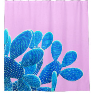Kakteen blau auf rosa Untergrund. Mode, m Duschvorhang