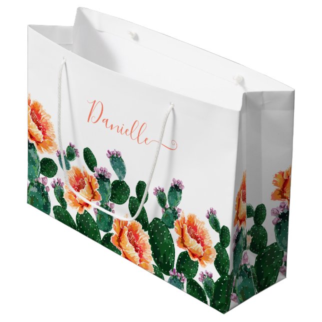 Kakteen Blühen mit Blume Große Geschenktüte (Vorderseite Schrägansicht)