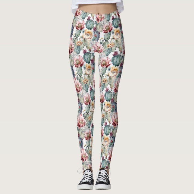 Kakteen blühende Sukkulente Leggings (Vorderseite)