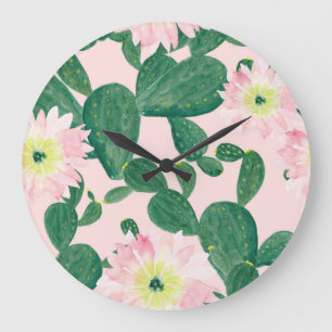 Kakteen Blume: Aquarellmalerei Große Wanduhr