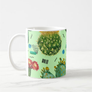 Kakteen-Blume: Geometrischer Hintergrund für Wasse Kaffeetasse