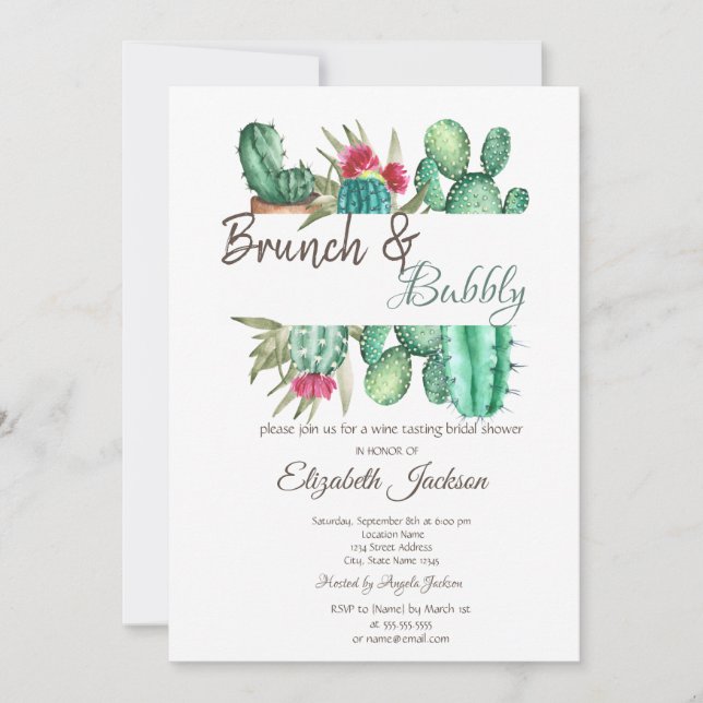 Kakteen Brunch & Bubbly Einladung (Vorderseite)