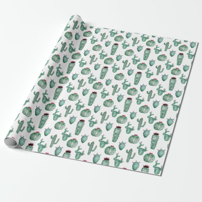 Kakteen Design Wrapping Paper, Aquarellfarbdesign Geschenkpapier (Ungerollt)